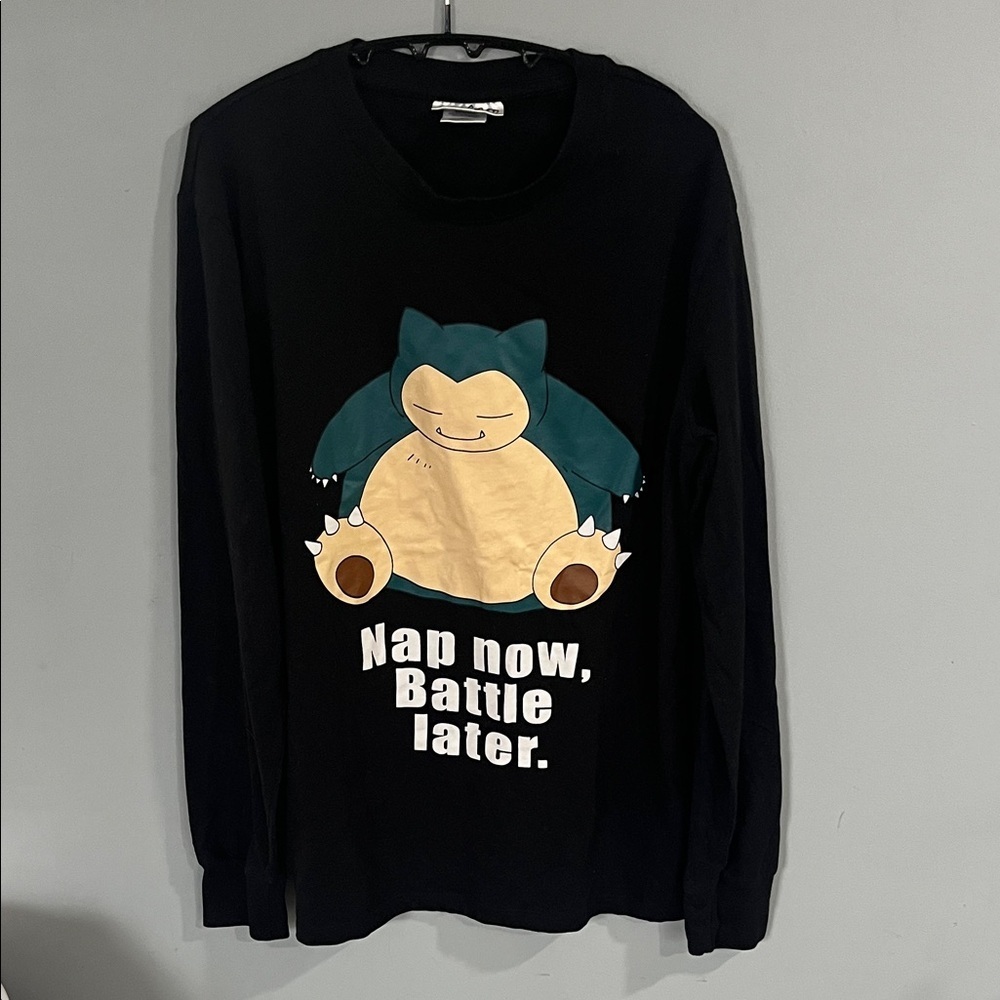 Pokemon Black Long Sleeve Tee with Snorlax Graphic Small